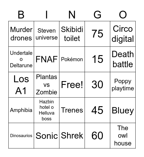 Fandoms autistas Bingo Card