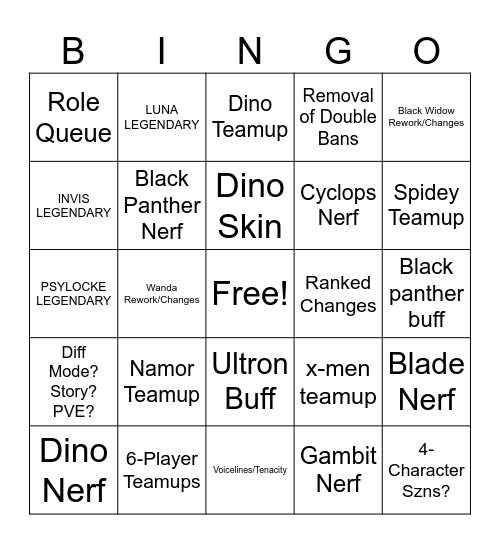 Marvel Rivals Bingo Card