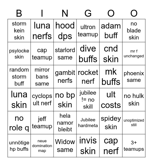 S9 Bingo Card