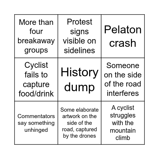 Tour De France Bingo Card