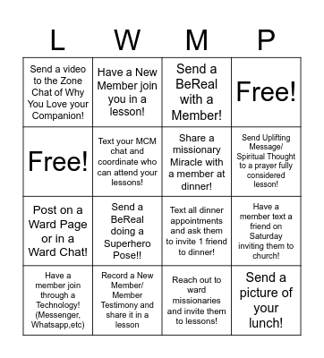 Lessons With Members Bingo! Bingo Card
