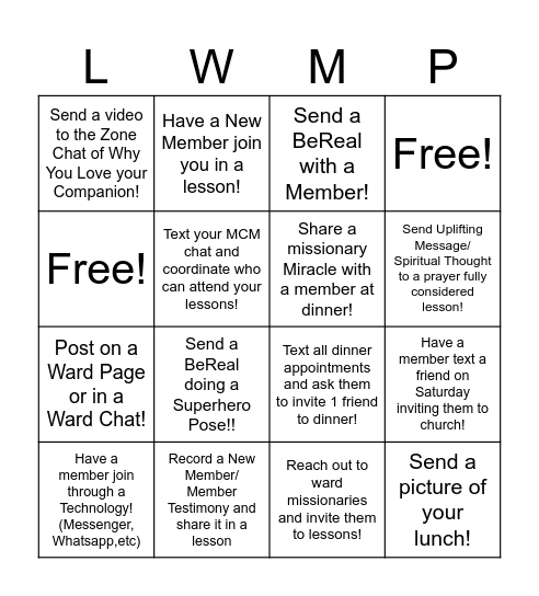 Lessons With Members Bingo! Bingo Card