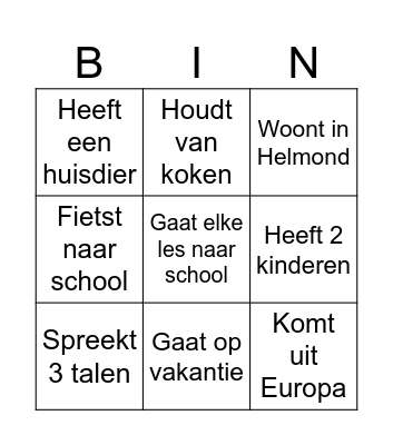 vragen stellen aan elkaar Bingo Card