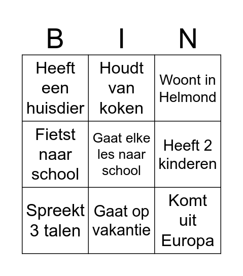 vragen stellen aan elkaar Bingo Card