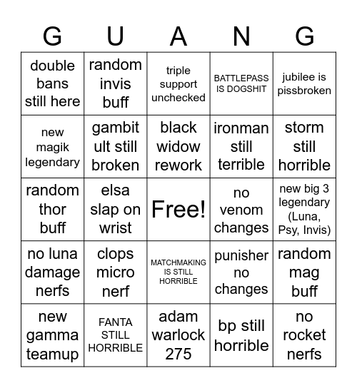 Season 9 Bingo Card