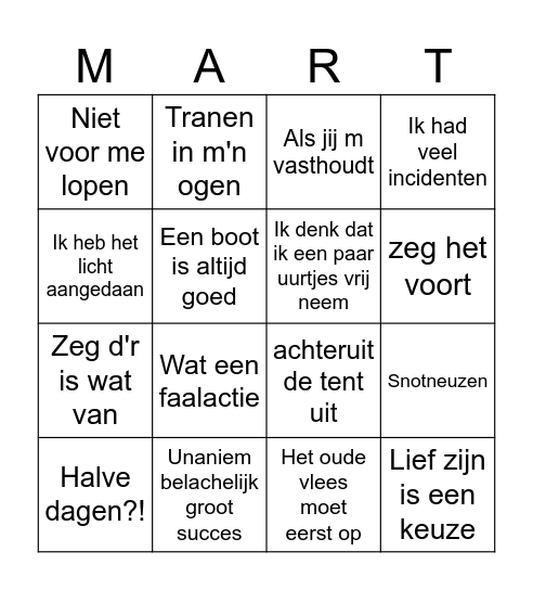 Martin Bingo Card