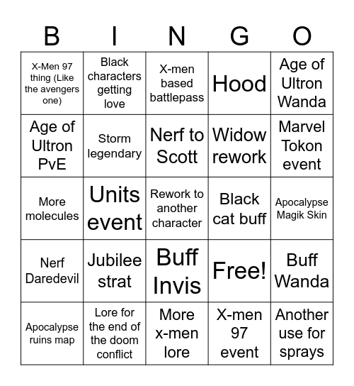 Rivals S9 Bingo Card