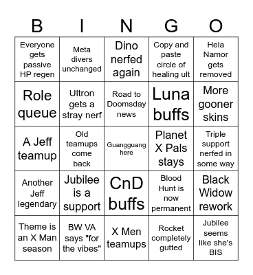 Marvel Rivals Season 9 Bingo Card