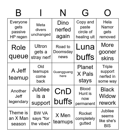 Marvel Rivals Season 9 Bingo Card