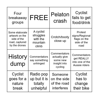 Tour De France Bingo Card