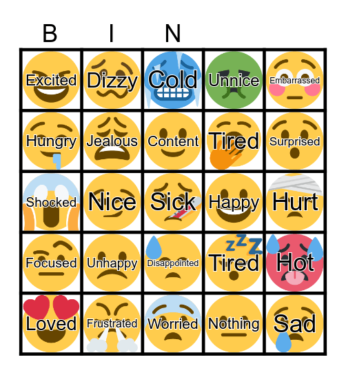 Emoji Feelings Bingo Card