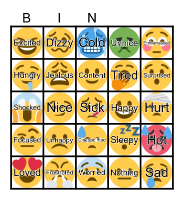 Emoji Feelings Bingo Card