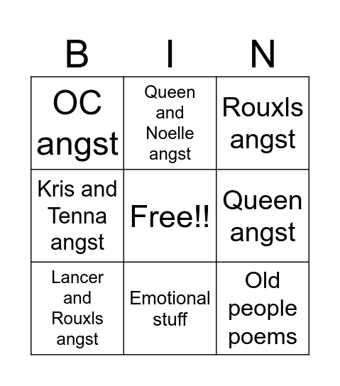 What makes you sad Bingo Card