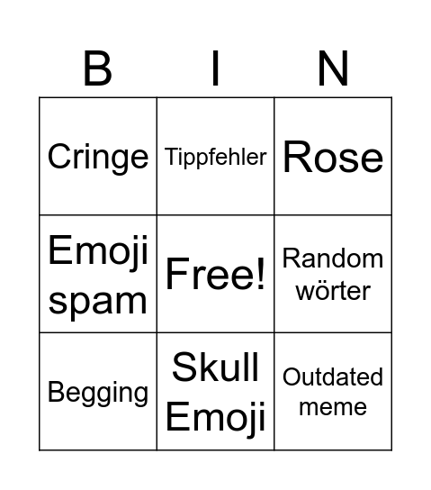 YT Comments bingo Card