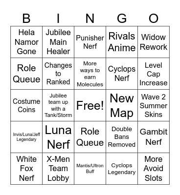 Season 9 Rivals Bingo Card