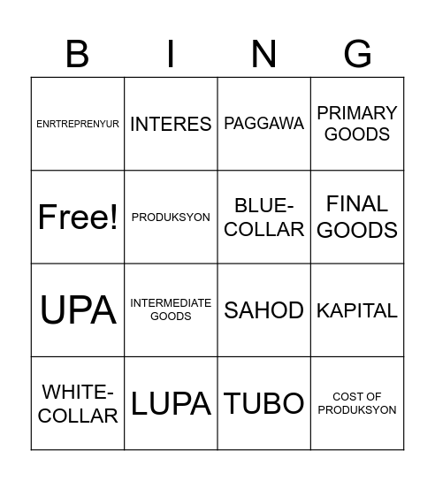 BINGO SA PRODUKSYON Bingo Card
