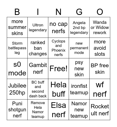 Season 9 Bingo Card