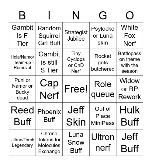 Season 9 Predictions Bingo Card