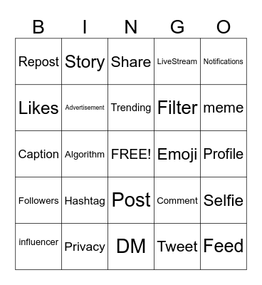 Social media bingo Card