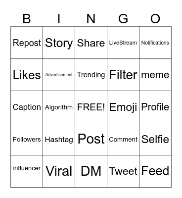 Social media bingo Card