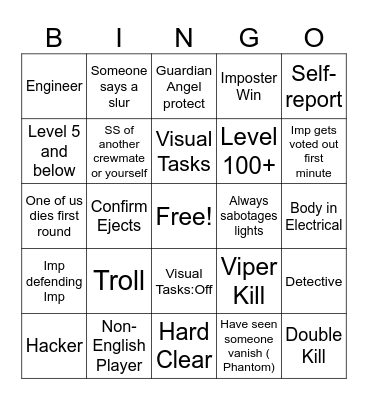 Among Us Bingo Card