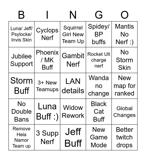 Season 9 Changes Bingo Card
