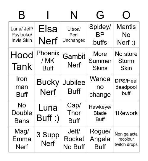 Season 9.5 Changes Bingo Card