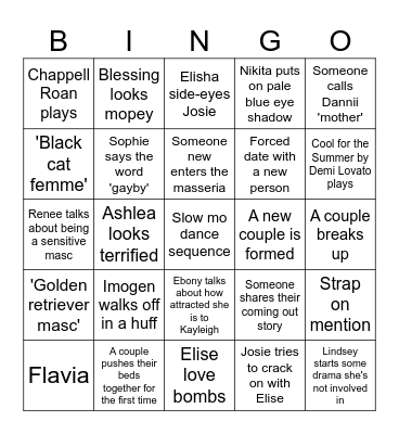 I Kissed A Girl Bingo Card