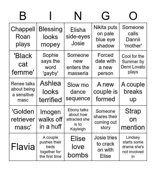 I Kissed A Girl Bingo Card