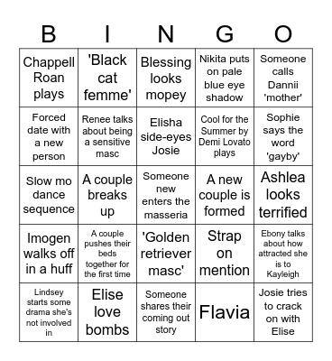 I Kissed A Girl Bingo Card