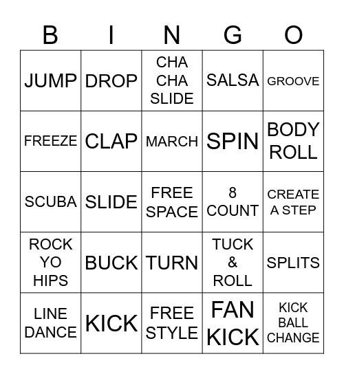 DANCE Bingo Card