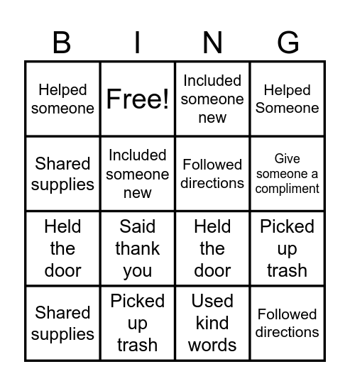 Citizenship Bingo Card
