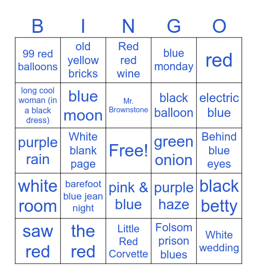 Colors Bingo Card