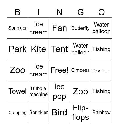 Summer Bingo Card