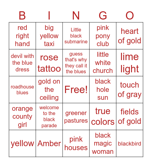 Colors 2 Bingo Card