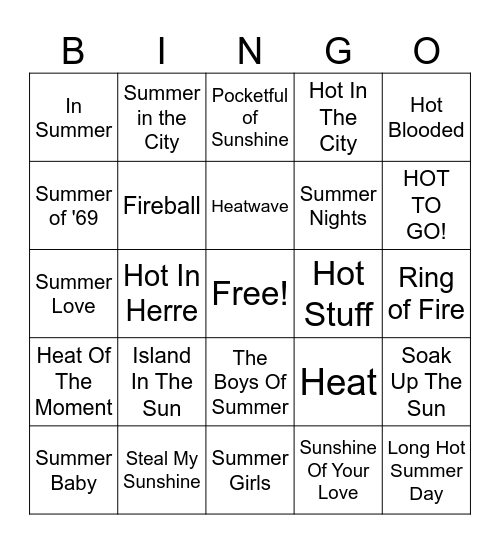 Summertime Bingo Card