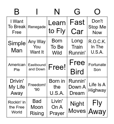 Freedom Rock Bingo Card