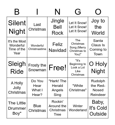 Christmas Songs Bingo Card