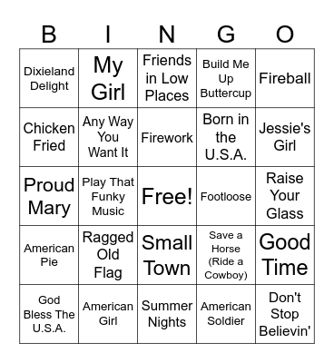 American Anthems Bingo Card