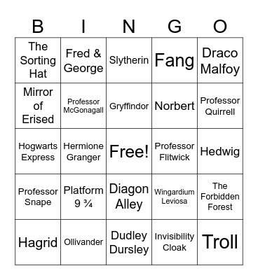 Harry Potter and the Philosopher's Stone Bingo Card