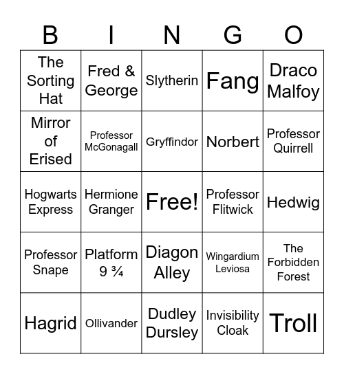 Harry Potter and the Philosopher's Stone Bingo Card