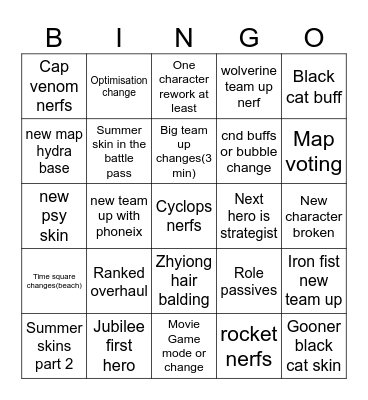 Season 9 Bingo Card