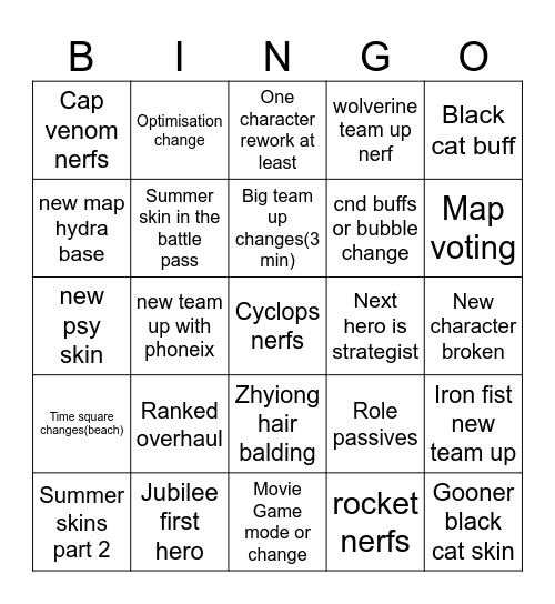 Season 9 Bingo Card