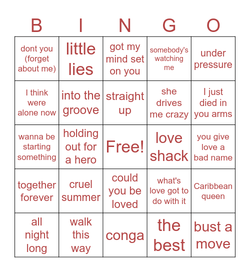 80s 3 Bingo Card