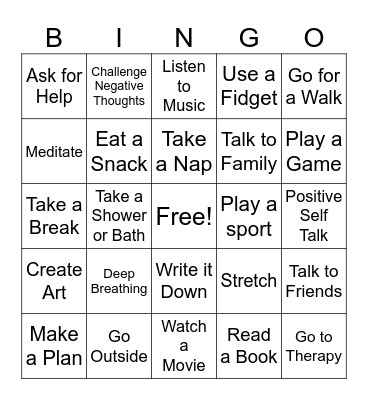 Stress Management Bingo Card