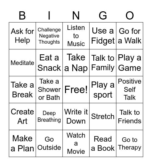 Stress Management Bingo Card