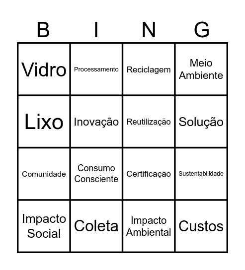Projeto VIDROCICLO Bingo Card