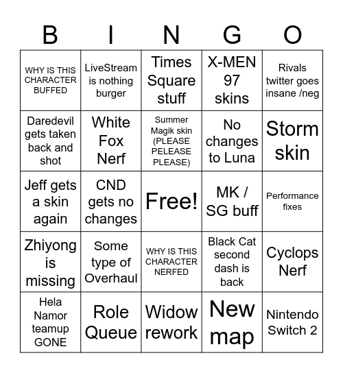 season 9.0 Bingo Card
