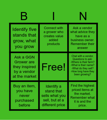 Market Field Trip Bingo Card