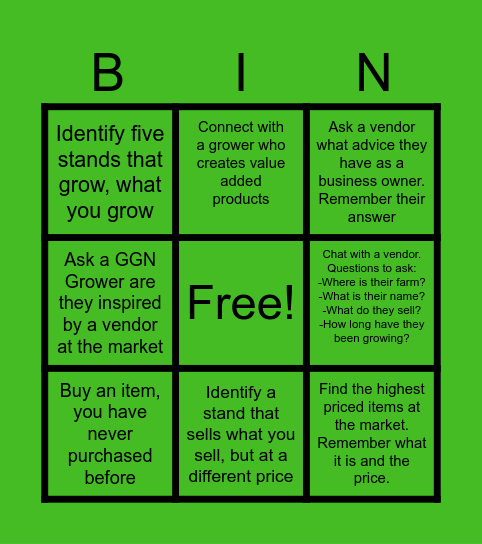 Market Field Trip Bingo Card